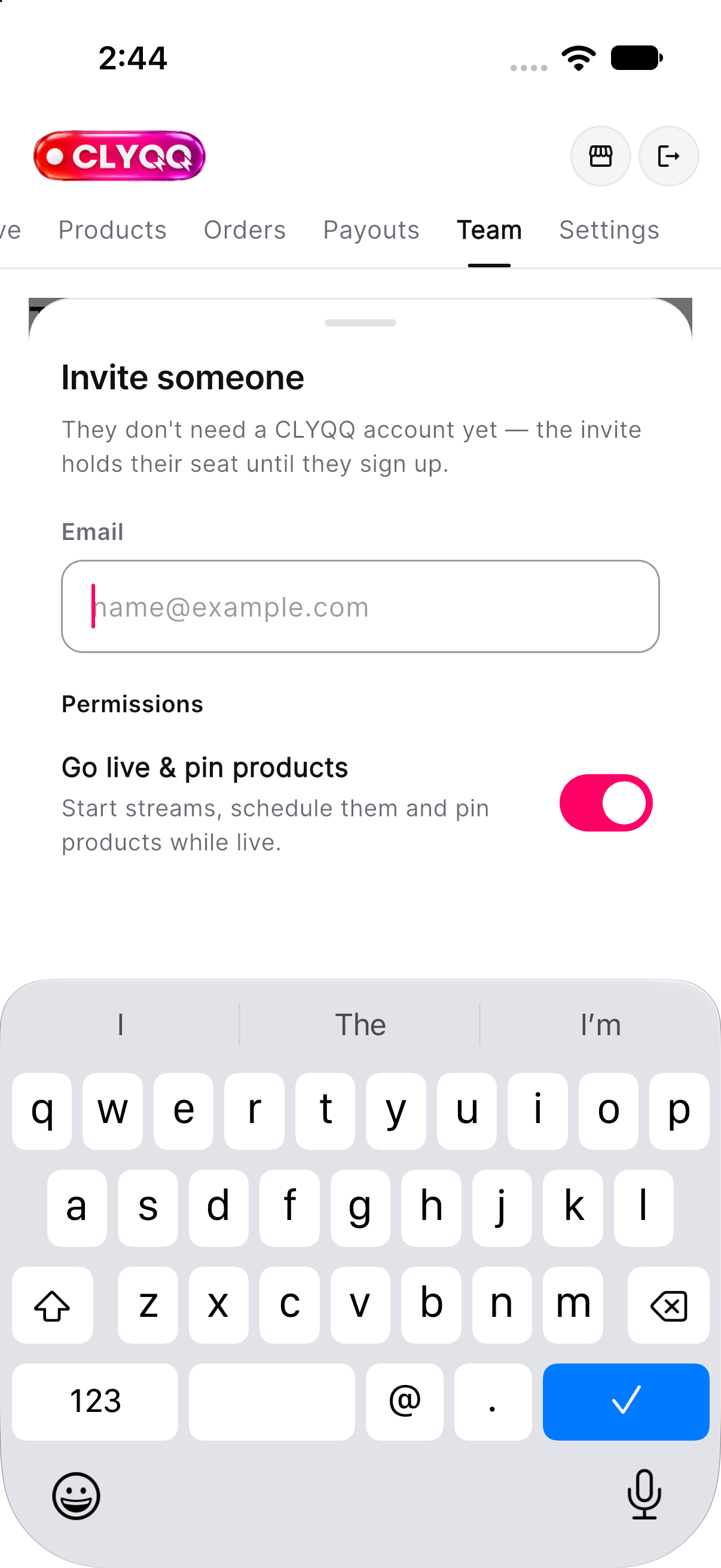 Invite sheet