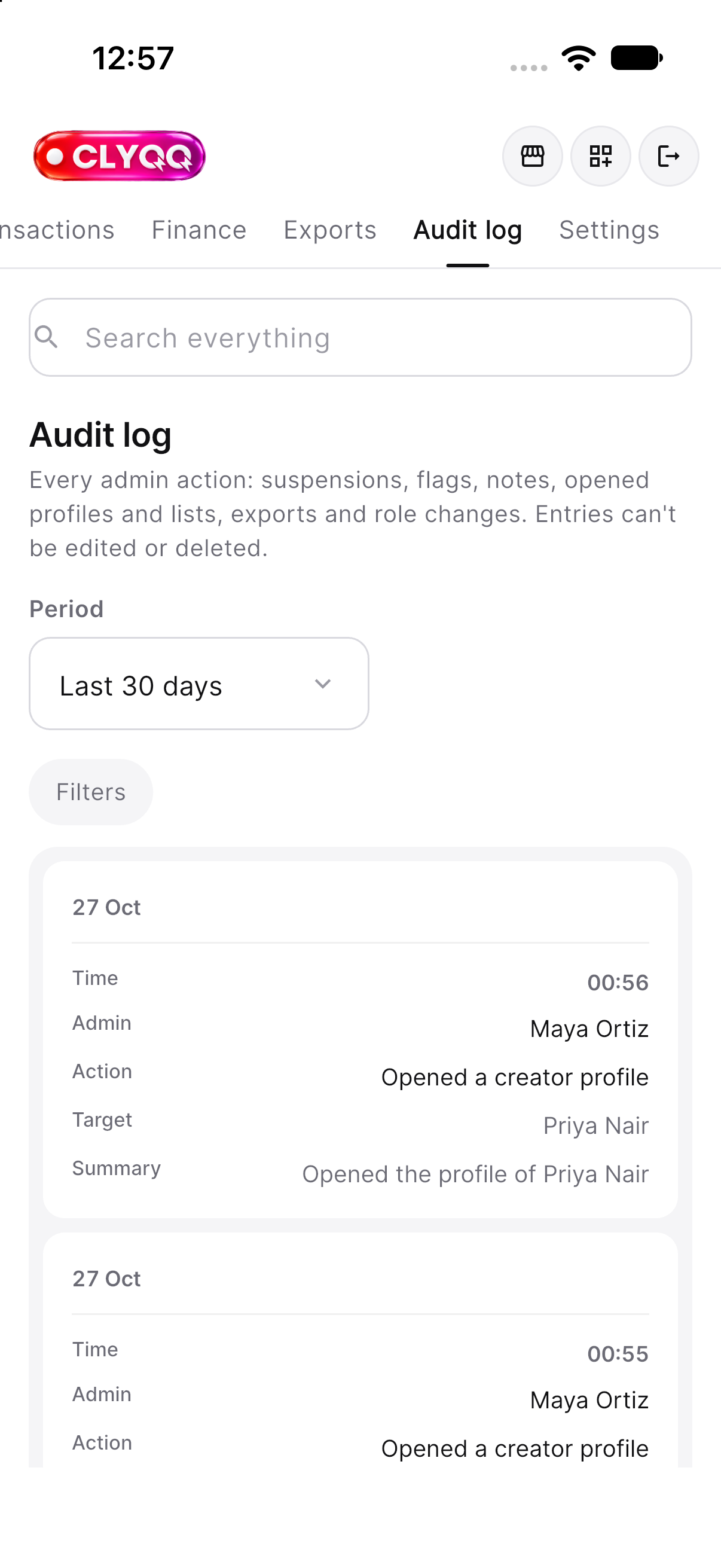 Admin audit log